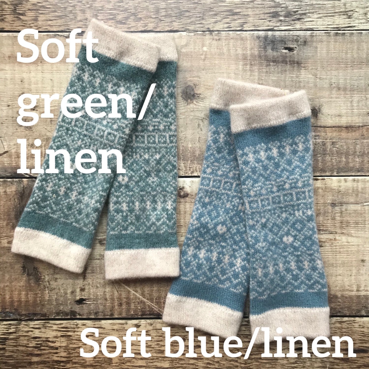 Fair Isle Fingerless Mittens | Two colour mix image 7