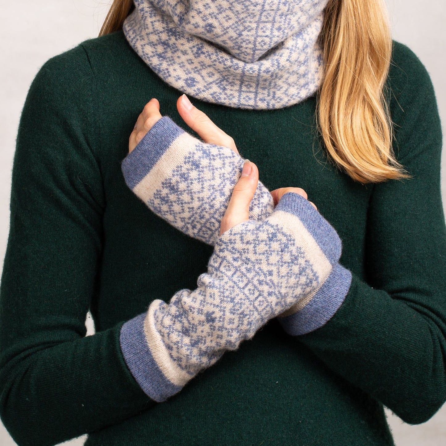 Fair Isle Fingerless Mittens | Two colour mix image 4