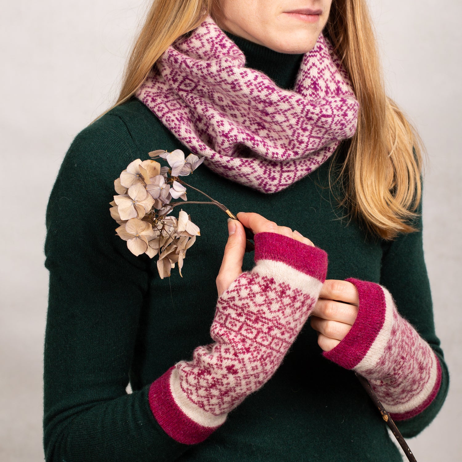 Fair Isle Fingerless Mittens | Two colour mix image 0