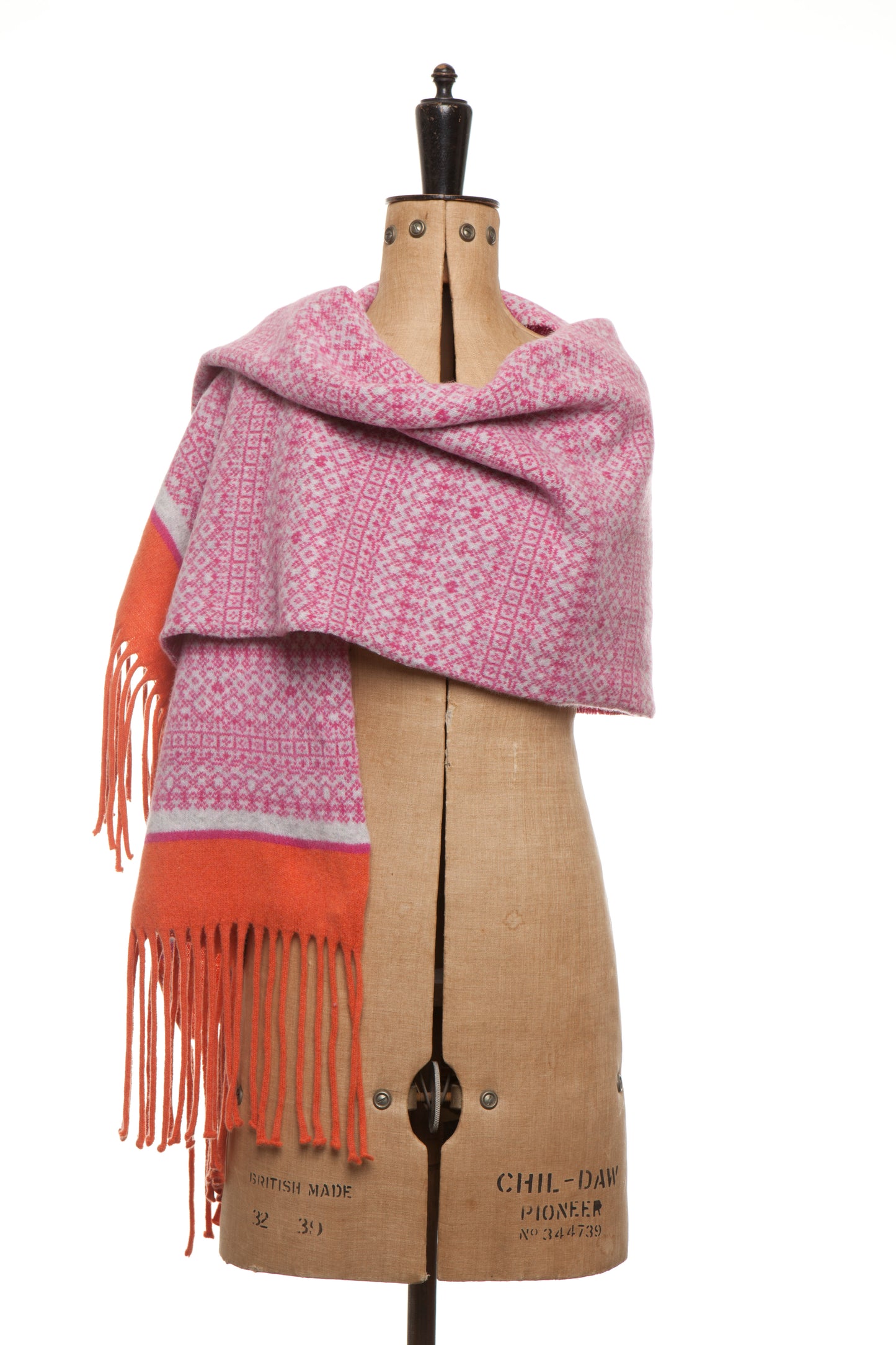 Knitted Fair Isle Wrap Scarf Pink/Linen/Orange image 0