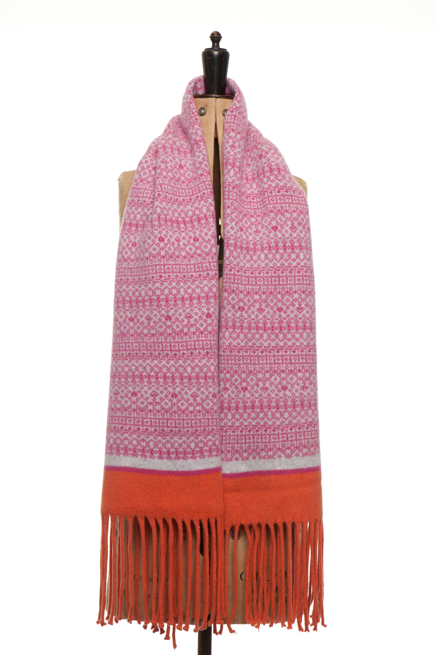 Knitted Fair Isle Wrap Scarf Pink/Linen/Orange image 2