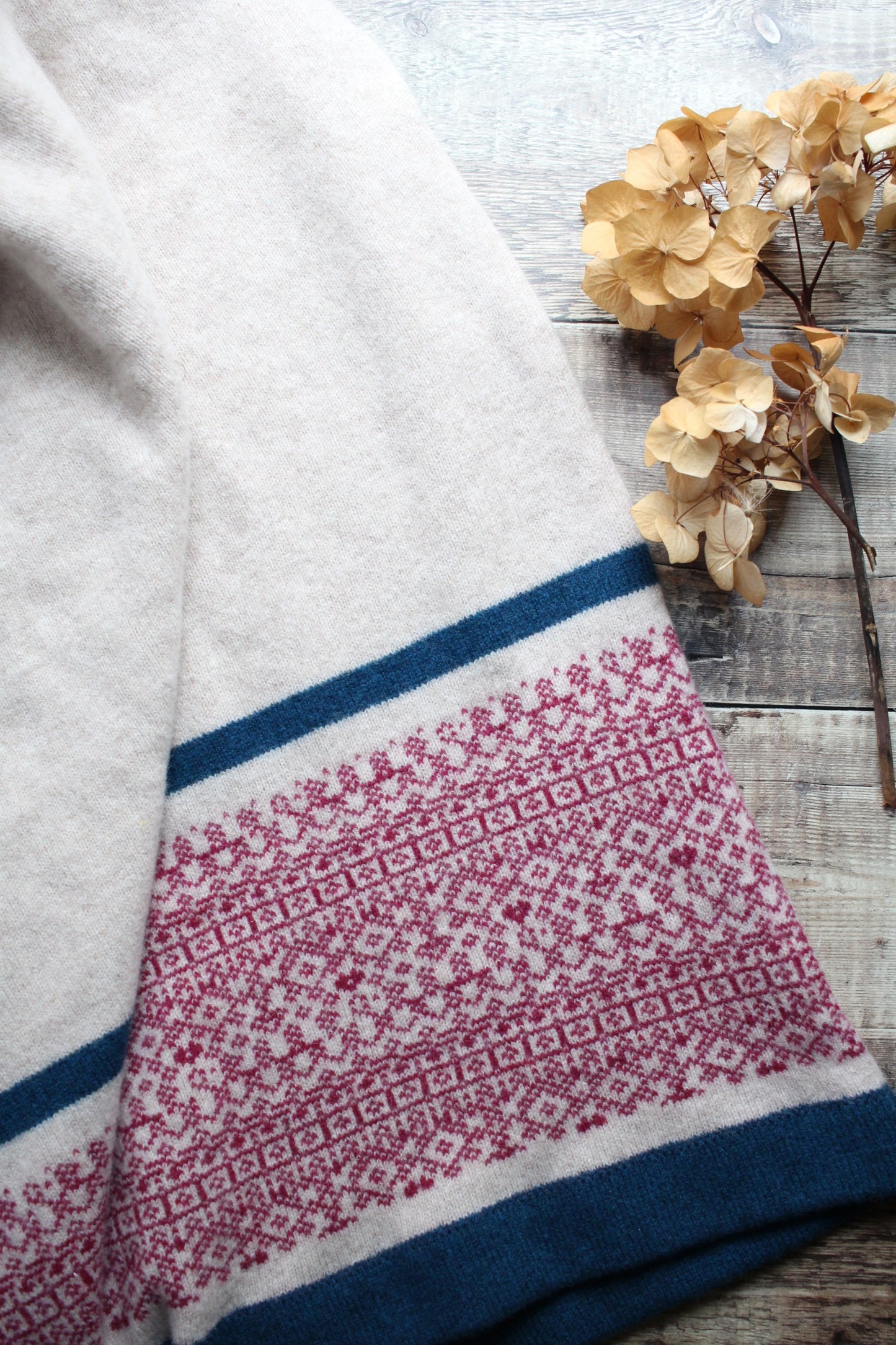 Fair Isle Block Stripe Poncho- Linen/purple/diesel image 0