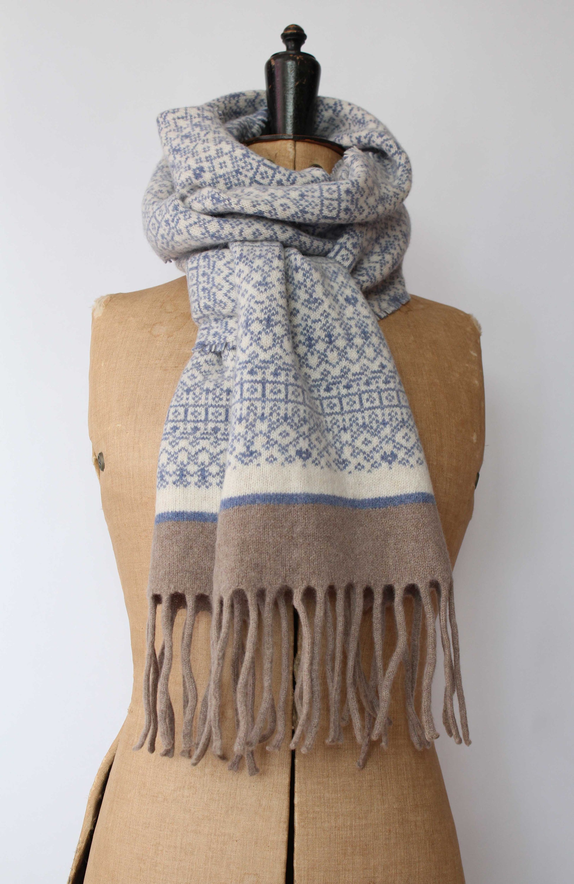 Blue & Soft Neutrals Fair Isle Tassel Scarf image 3