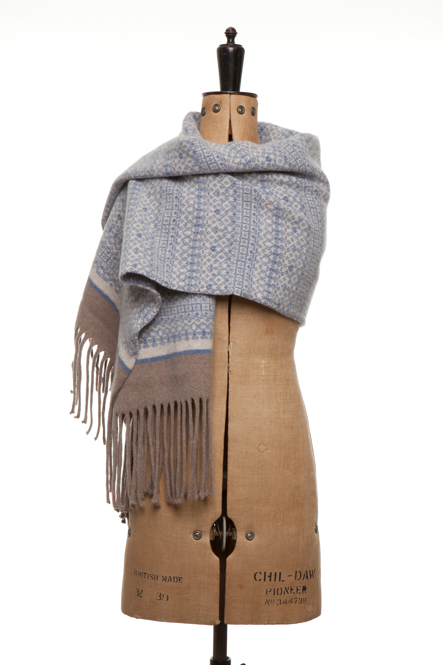 Knitted Fair Isle Wrap Scarf Blue/Linen/Mushroom image 3