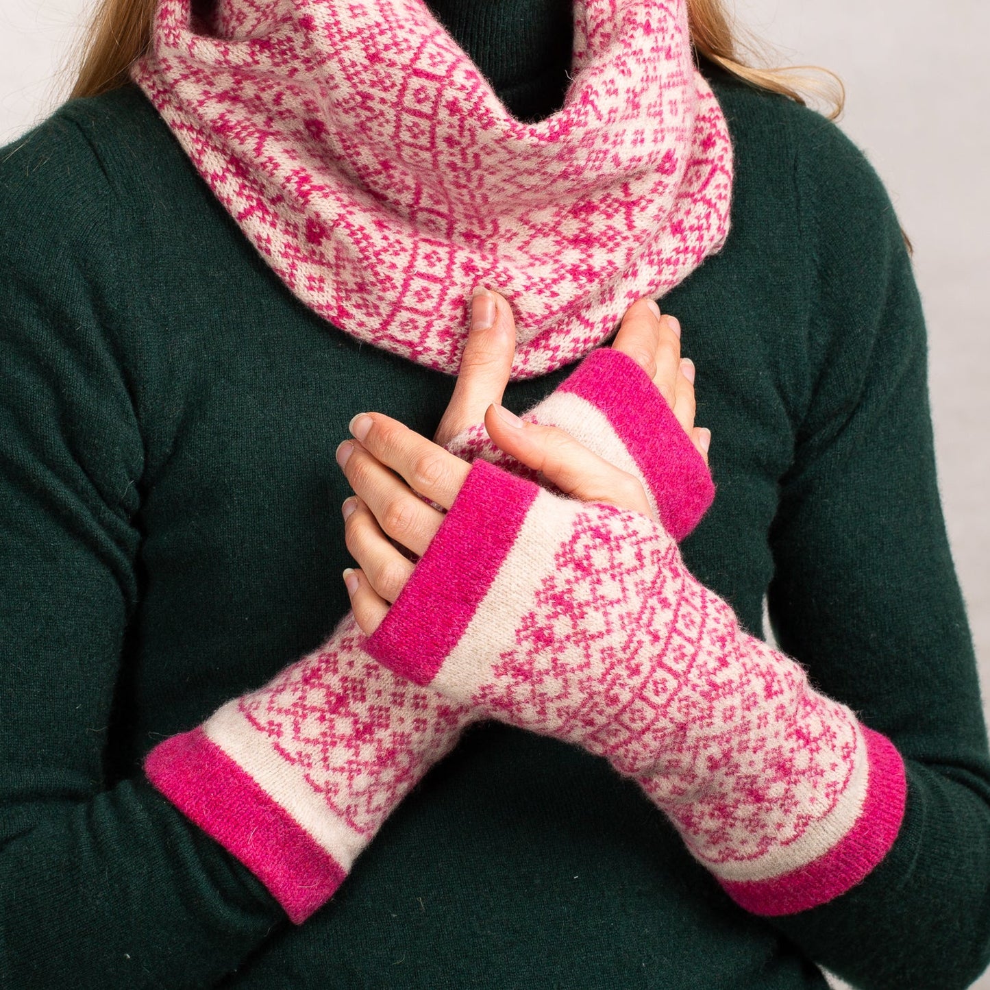 Fair Isle Fingerless Mittens | Two colour mix image 5