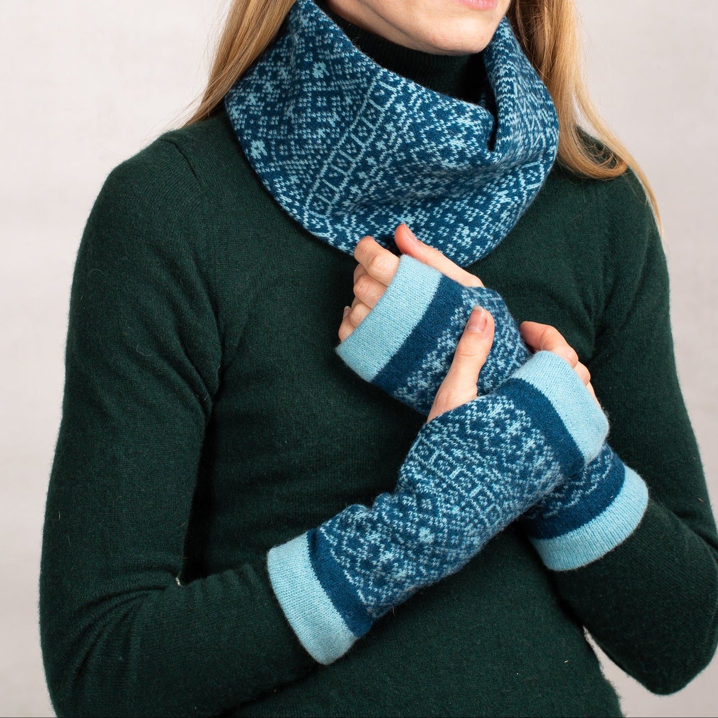 Fair Isle Fingerless Mittens | Two colour mix image 2