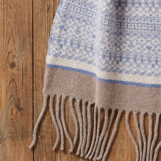 Blue & Soft Neutrals Fair Isle Tassel Scarf image 1
